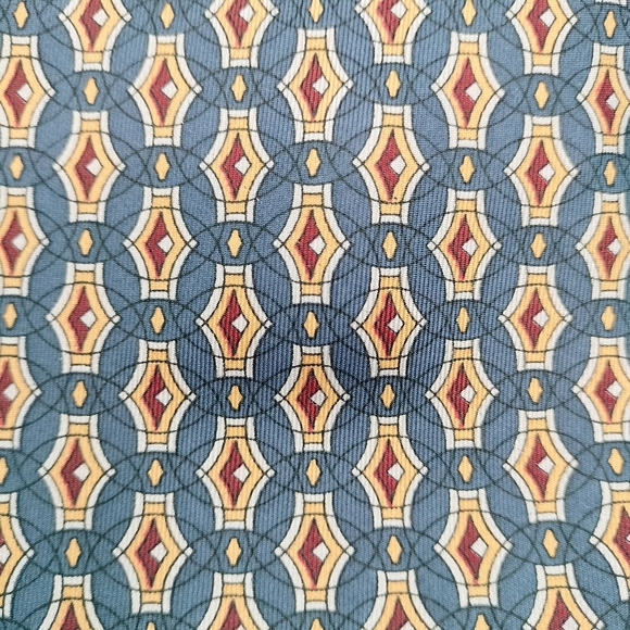 Oscar de la Renta Men's Silk Necktie Tie Blue Gold Geometric Circular Made in US - Picture 3 of 7